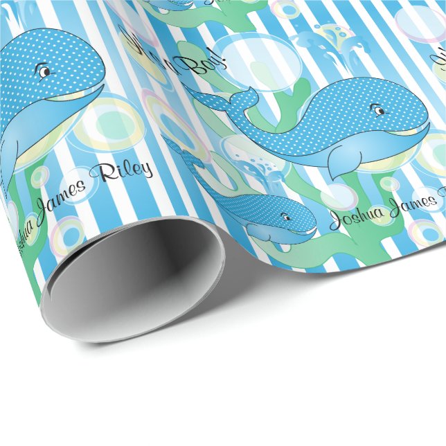 Det är en Boy Blue Baby Whales Presentpapper (Rullad Hörn)