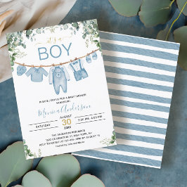 Det är en Boy Blue Boho Watercolor Trasa Baby Show Inbjudningar