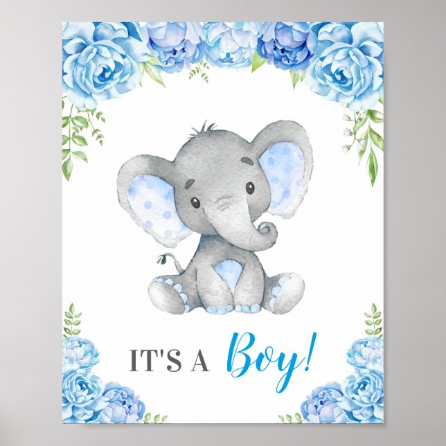 Det är en Boy Blue Elephant Pojke Shower Sprinkle Poster (Framsidan)