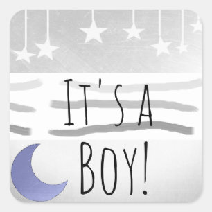 Det är en Boy Blue Grått Måne och Stars Fyrkantigt Klistermärke