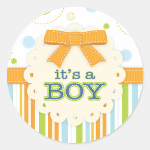 Det är en Boy Blue-Grönt i Stitches Baby Bow Runt Klistermärke