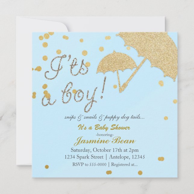Det är en boY Blue & Guld Baby Shower-inbjudan Inbjudningar (Framsida)