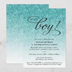 Det är en Boy Blue Ombre Glitter Baby Sprinkle Sho Inbjudningar