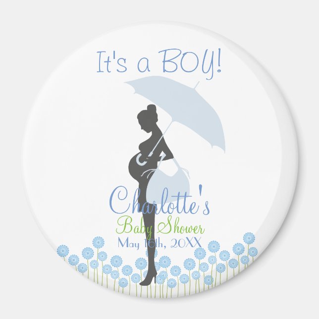 Det är en BOY! Blue Silhouette Baby Shower Magnet (Framsidan)