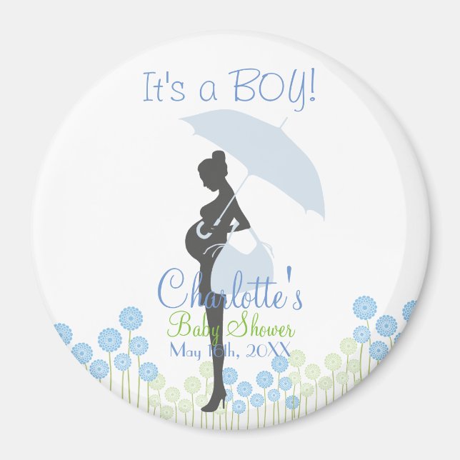 Det är en BOY! Blue Silhouette Baby Shower Magnet (Framsidan)