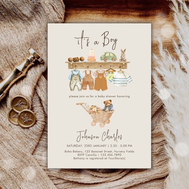 Det är en Boy Boho Nursery Cute Baby Shower Inbjudningar (It's a Boy Boho Nursery Cute Baby Shower Invitation)