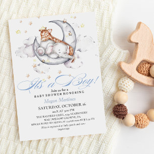 Det är en Boy Cute Elephant & Giraffe Baby Shower Inbjudningar