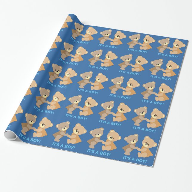 Det är en Boy Cute Nalle Mönster Presentpapper (Utrullad)