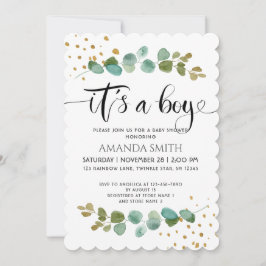 Det är en Boy Elegant Boy Eucalyptus Baby Shower Inbjudningar