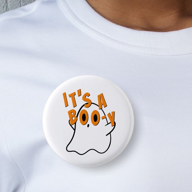 Det är en Boy Ghost Baby Gender Knapp (it's a boy ghost Halloween baby shower gender reveal white button pin)