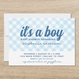 Det är en Boy Gingham Baby Shower Inbjudningar