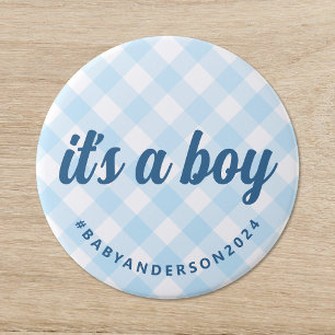 Det är en Boy Gingham Baby Shower Knapp