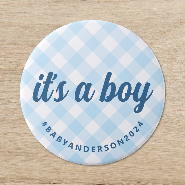 Det är en Boy Gingham Baby Shower Knapp (Skapare uppladdad)