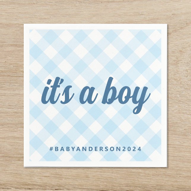 Det är en Boy Gingham Baby Shower Pappersservett (Skapare uppladdad)