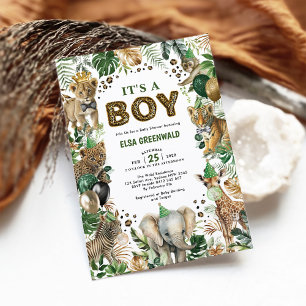 Det är en Boy Jungle Safari Vilda djur Baby Shower Inbjudningar
