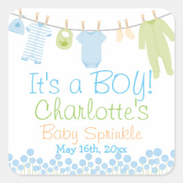 Det är en BOY! Lil Clothes Blue & Grönt Baby Sprin Fyrkantigt Klistermärke