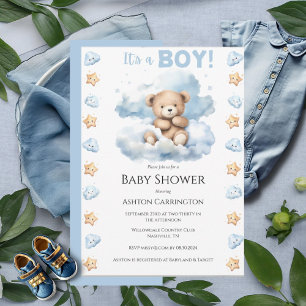 Det är en Boy Nalle Watercolor Baby Inbjudningar