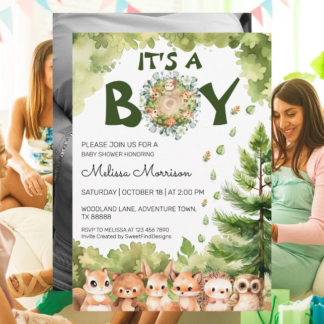 Det är en Boy Nature Woodland Pojke Shower Inbjudningar (It's A Boy Nature Woodland Baby Boy Shower Invitation)