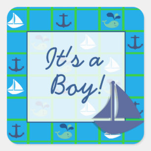 Det är en Boy Nautical Baby Shower Sticker Fyrkantigt Klistermärke