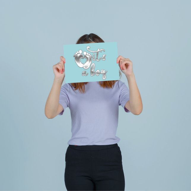 Det är en Boy Nyfödd bebis Shower Blue Silver Inbjudningar (It's A Boy New Baby Shower Blue Silver Invitation)