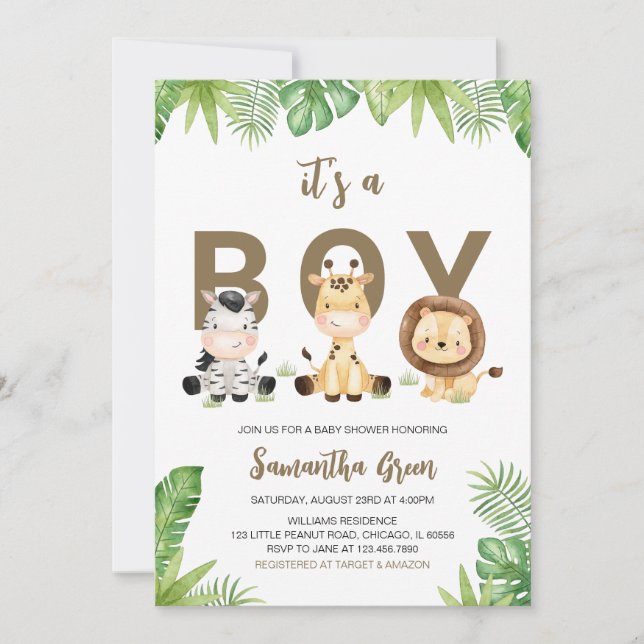 Det är en Boy Safari Jungle Baby Shower Inbjudningar (Framsida)