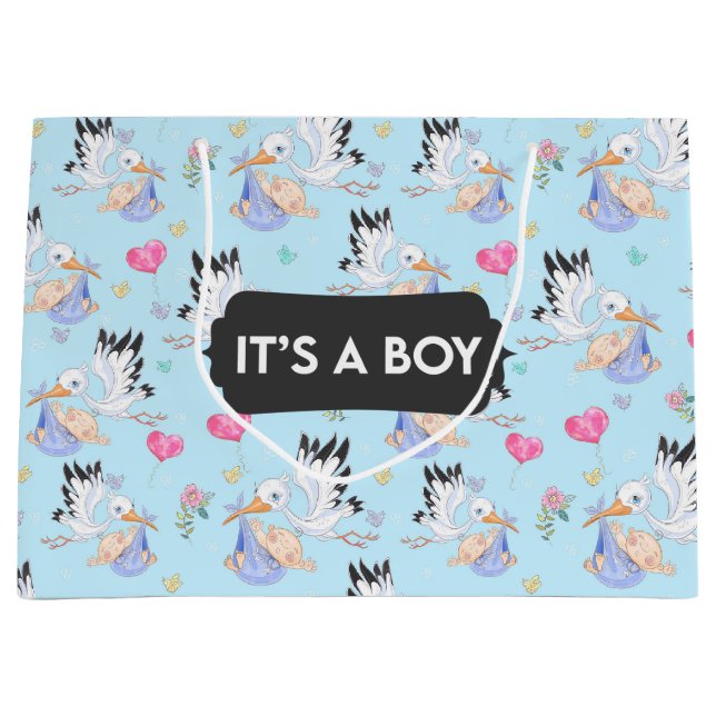 Det är en Boy Stork Baby Gift Bag (Framsidan)