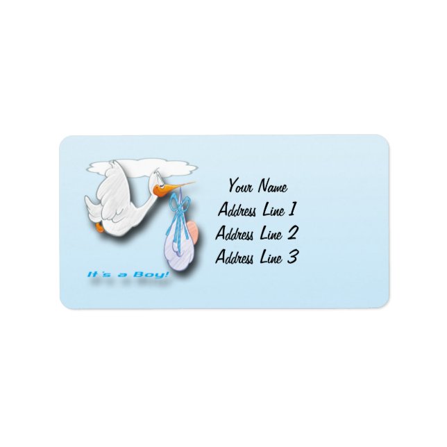 Det är en Boy Stork Baby Shower-Adressetiketter Adressetikett (Framsidan)