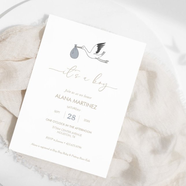 Det är en Boy Stork Baby Shower Inbjudningar (This design is available for print and instant digital download!)