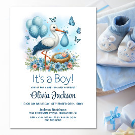 Det är en Boy Stork Baby Shower Inbjudningar