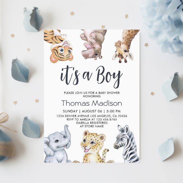 Det är en Boy Vild Safari Animals Baby Shower Inbjudningar (It's a Boy Wild Safari Animals Baby Shower Invitation
)