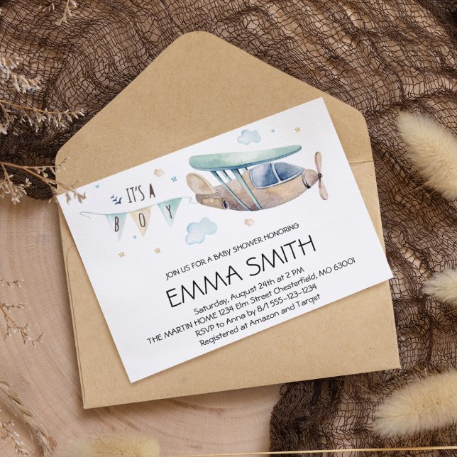 Det är en Boy Watercolor Airplan Pojke Shower Inbjudningar (Skapare uppladdad)