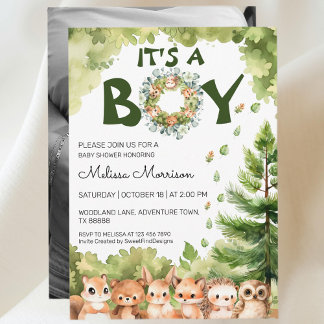 Det är en Boy Woodland Paradise Pojke Shower Inbjudningar