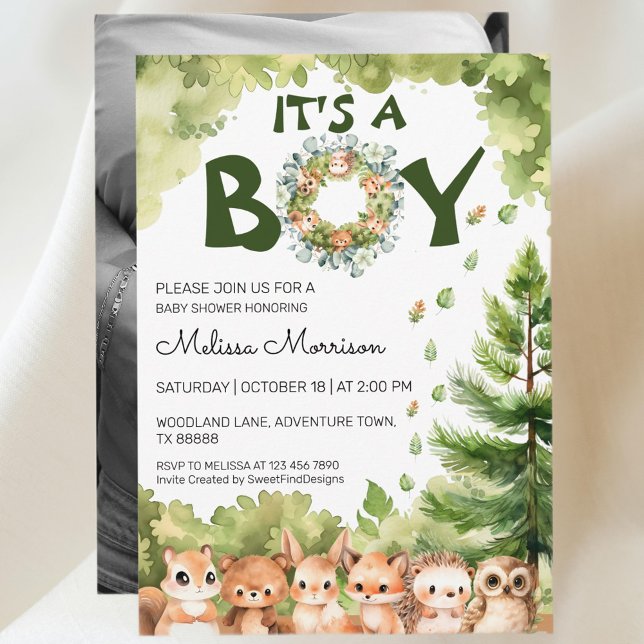 Det är en Boy Woodland Paradise Pojke Shower Inbjudningar (It's A Boy Woodland Paradise Baby Boy Shower Invitation)