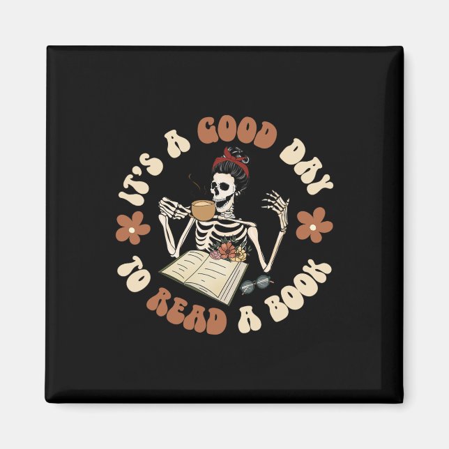 Det är en Bra dag att läsa Bok Skeleton Groovy Hal Magnet (Framsidan)