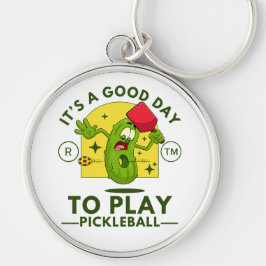 Det är en bra dag att spela pickleball rund silverfärgad nyckelring