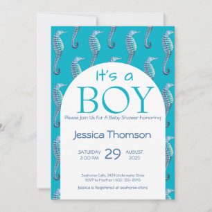 Det är en BY Blue Seahorse Baby Shower-inbjudan Inbjudningar