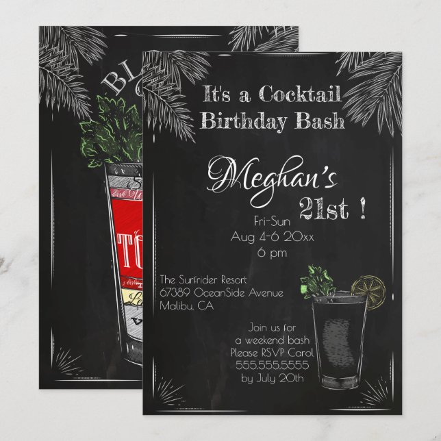 Det är en Cocktail Birthday Bash 21:a Inbjudningar (Fram/baksida)