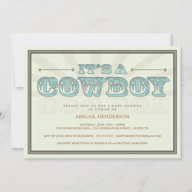 Det är en Cowboy Land Baby Shower Blue-inbjudan Inbjudningar (Framsida)