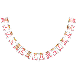 Det är en Cowgirl babyduschhäst rosa Vimplar