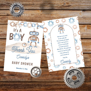 Det är en Cute Blue   Greige Robot Baby Shower Tack Kort