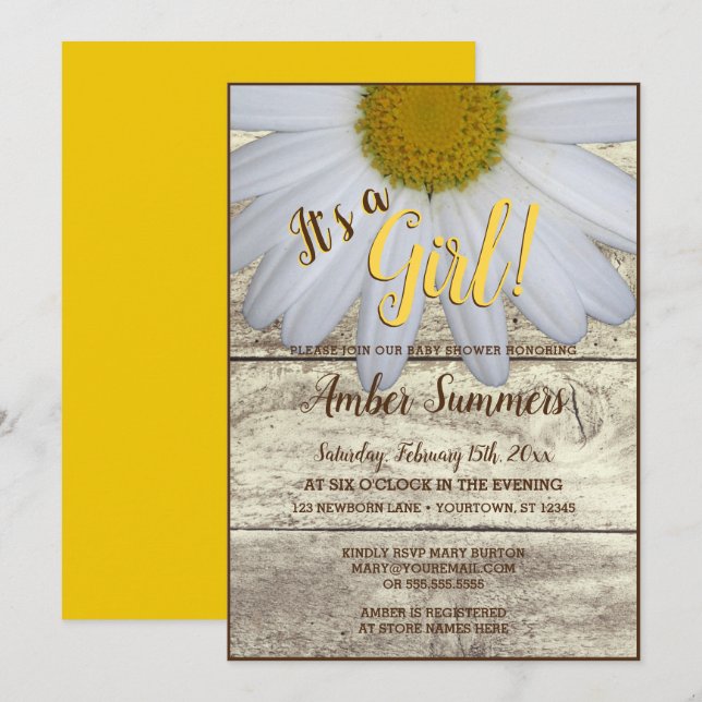 Det är en Daisy för Blommigt i Flickan Garden Baby Inbjudningar (Fram/baksida)