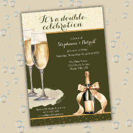 Det är en dubbel födelsedagsfirande Grön Champagne Inbjudningar