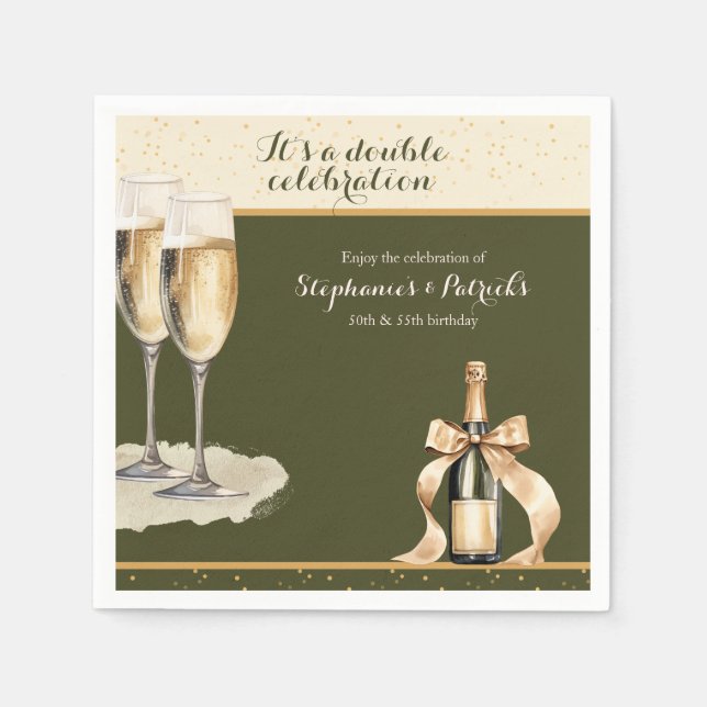 Det är en dubbel födelsedagsfirande Grön Champagne Pappersservett (Framsidan)