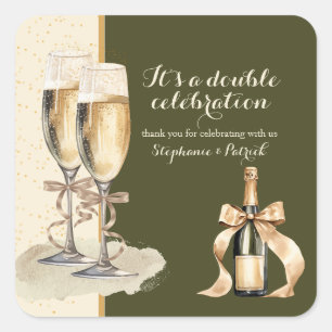 Det är en Dubbla Firande Guld Champagne Party Fyrkantigt Klistermärke
