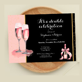 Det är en Dubbla Firande Rosa Champagne Birthday Inbjudningar