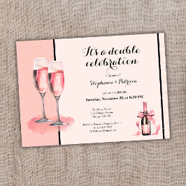 Det är en Dubbla Firande Rosa Champagne Birthday Inbjudningar