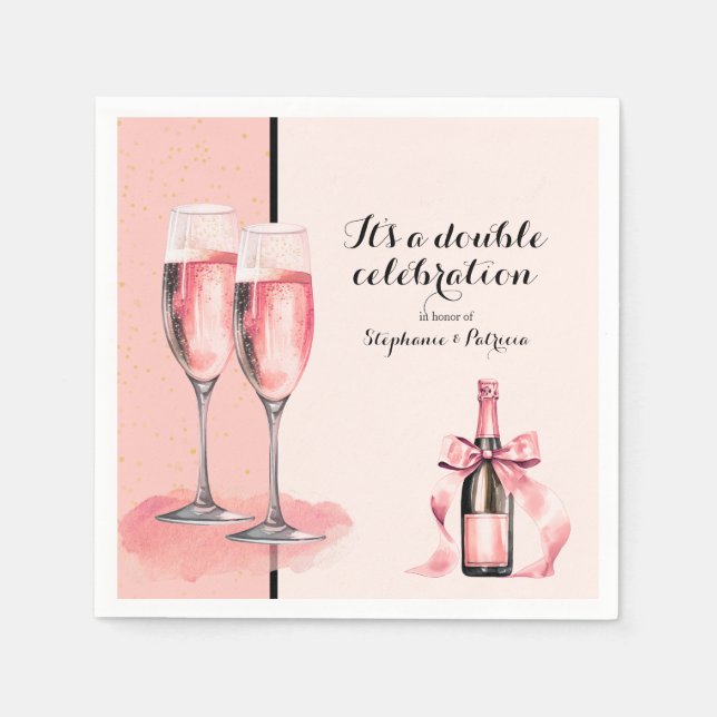 Det är en Dubbla Firande Rosa Champagne Birthday Pappersservett (Framsidan)