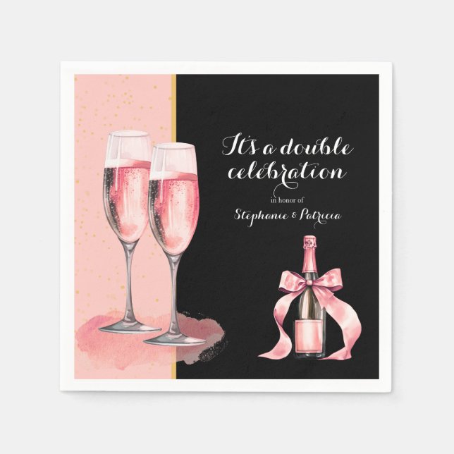 Det är en Dubbla Firande Rosa Champagne Birthday Pappersservett (Framsidan)