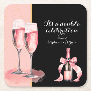 Det är en Dubbla Firande Rosa Champagne Birthday Underlägg Papper Kvadrat
