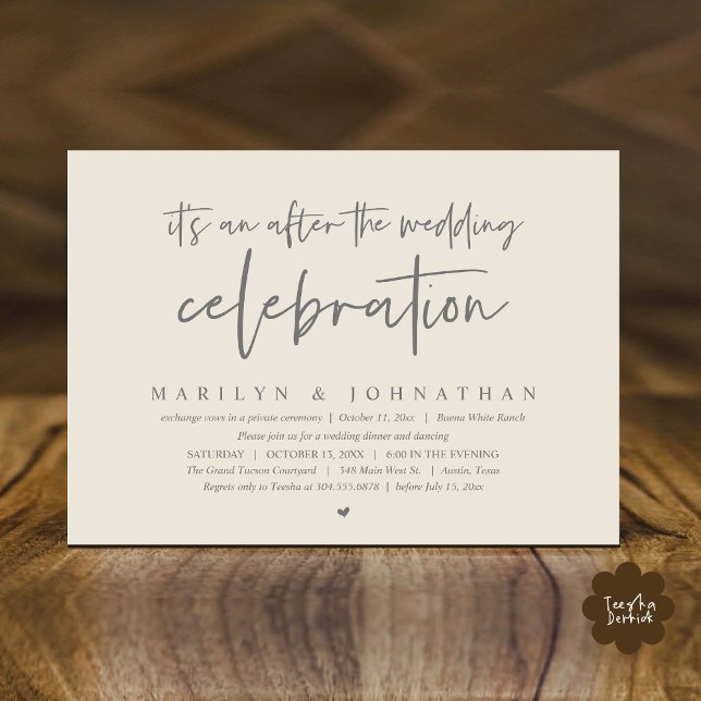 Det är en efter bröllop firande, middag. inbjudningar (It's an after the wedding party, Modern Romantic Dinner Celebration Invitation Card PDF Cream Grey)